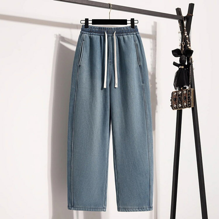 デニムパンツ 裏起毛 ワイドパンツ レディース 秋冬 カーブパンツ ワイド デニム パンツ 無地 ハイウエスト ポケット付き ロングパンツ 暖かい 防寒 体型カバー 裏起毛パンツ ボトムス 通勤 秋 冬 オフィス 厚手 ジーンズ ジーパン 下着 大人 美脚 裏ボア 脚長 30代 40代 ritastore-10001058 RITAストア サンプル画像2