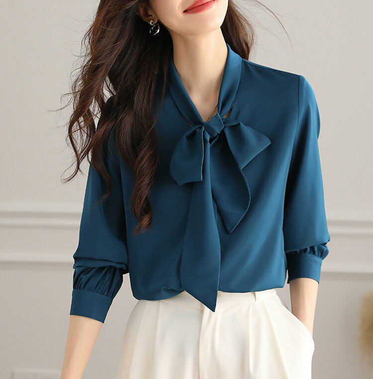 ボウタイ シャツブラウス レディース シャツ ブラウス 長袖 トップス リボン 長袖ブラウス ゆったり 長袖シャツ 無地 タック フォーマル オフィス スーツ インナー おしゃれ 上品 大人 白 折襟 黒 落ち感 OL 通勤 卒業式 入学式 ママ 春コーデ 春ブラウス 春 秋 送料無料