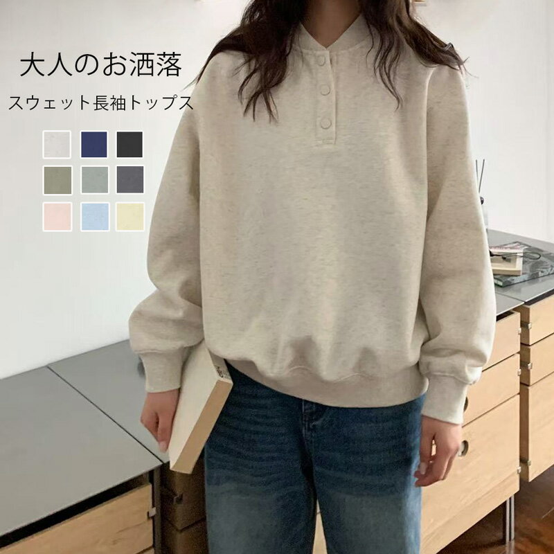 古着 ヘンリーネック 無地 ブランクスウェットシャツ トレーナー レディースM相当/eaa593853 古着 ヘンリーネック 無地 ブランクスウェットシャツ トレーナー