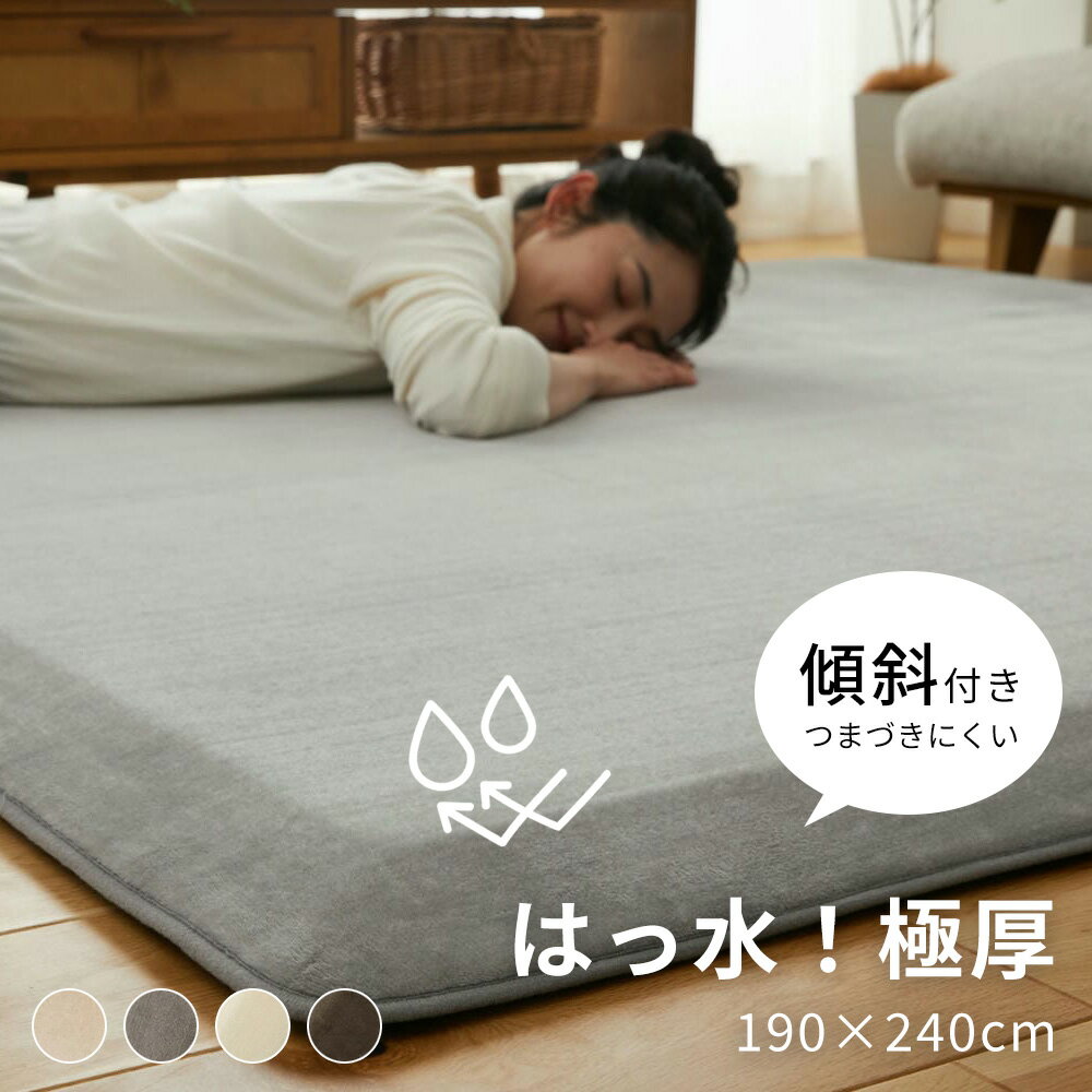 樂天商城 - ラグ 厚手 オールシーズン 190×240cm [ 傾斜付き ラグマット カーペット 極厚 防音 分厚い 厚手ラグ 滑り止め 床暖房対応 おしゃれ グレー アイボリー ベージュ 無地 撥水 絨毯 毛足が短い マイクロファイバー ウレタン 防音ラグ 防音ラグマット 長方形 3畳 リビング ]