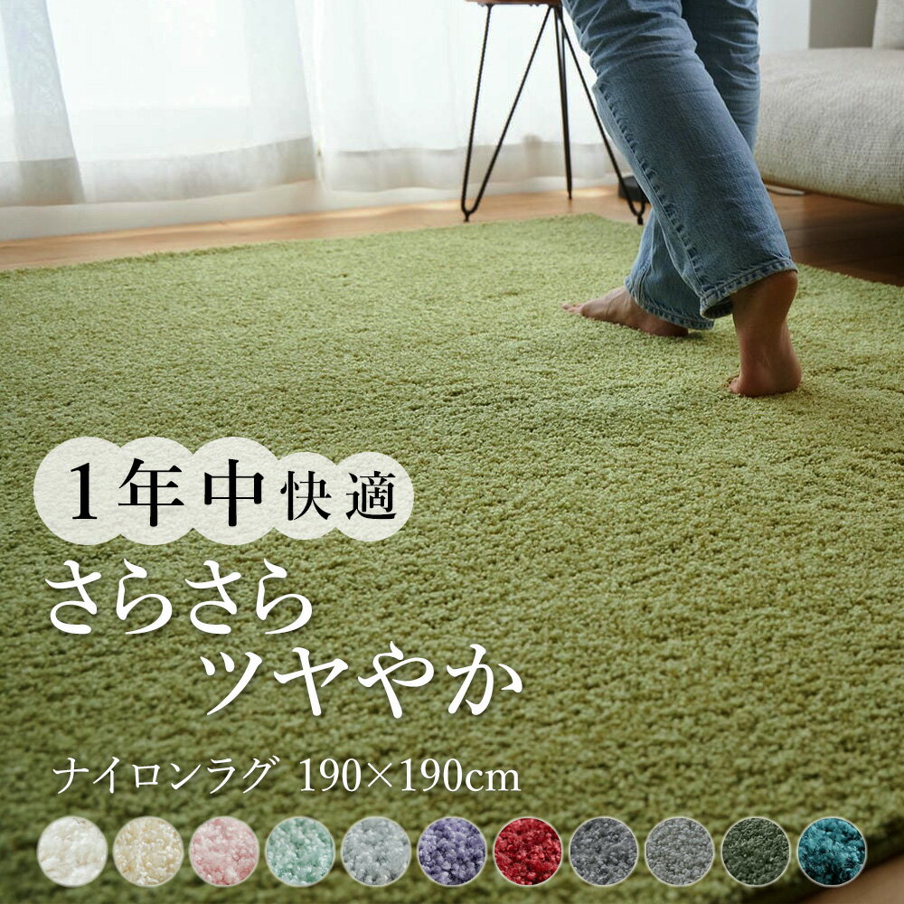 樂天商城 - シャギーラグ ラグ 洗える オールシーズン 190×190 2畳 [ ナイロン ラグマット おしゃれ 防ダニ 抗菌 防臭 防炎 カーペット 洗えるラグ 正方形 リビングラグ 一年中使える 洗濯機で洗える ラグカーペット ラグシャギー カーペットシャギー 2畳用ラグ 二畳 日本製 ]
