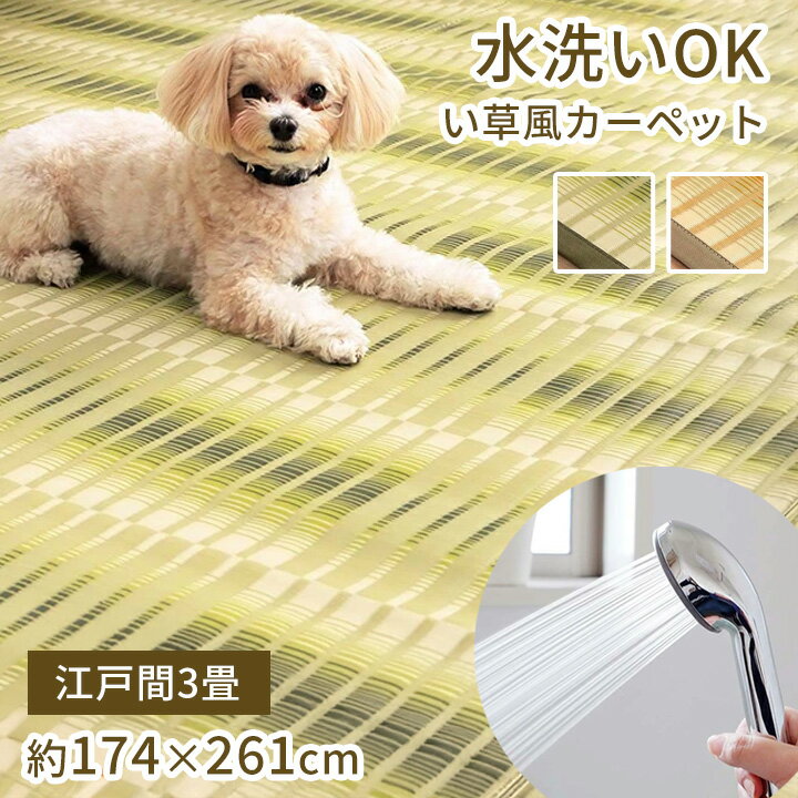 樂天商城 - い草風カーペット 江戸間 3畳 約174×261cm [ い草風 ラグ ppラグ 畳 上敷き おしゃれ 洗える 撥水 夏用ラグ 夏用カーペット 和室 カーペット 畳上敷き ペット 保護 畳風カーペット pp 花ござ 畳の上に敷くカーペット ビニールゴザ 畳の上に敷くもの 畳の上に敷く マット ]