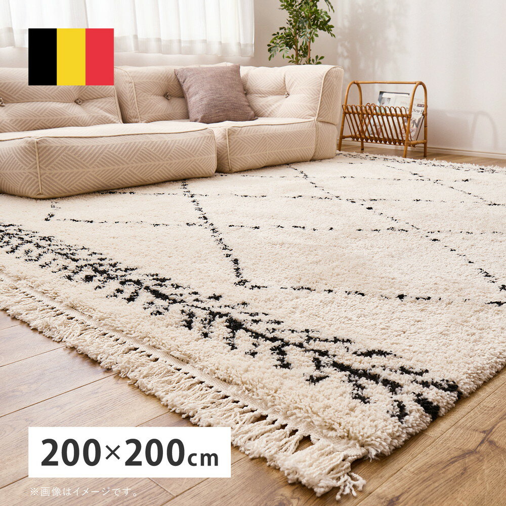 Rakuten - ウィルトン織ラグ 約200×200cm ベニワレン風 ラグ [ ラグ ラグマット シャギーラグ ウィルトン織 ダイヤ柄 おしゃれ カーペット 正方形 リビングマット 毛足長い リビングカーペット 絨毯 じゅうたん 滑り止めなし 厚手 3畳用サイズ 床暖房対応 一年中使える ]