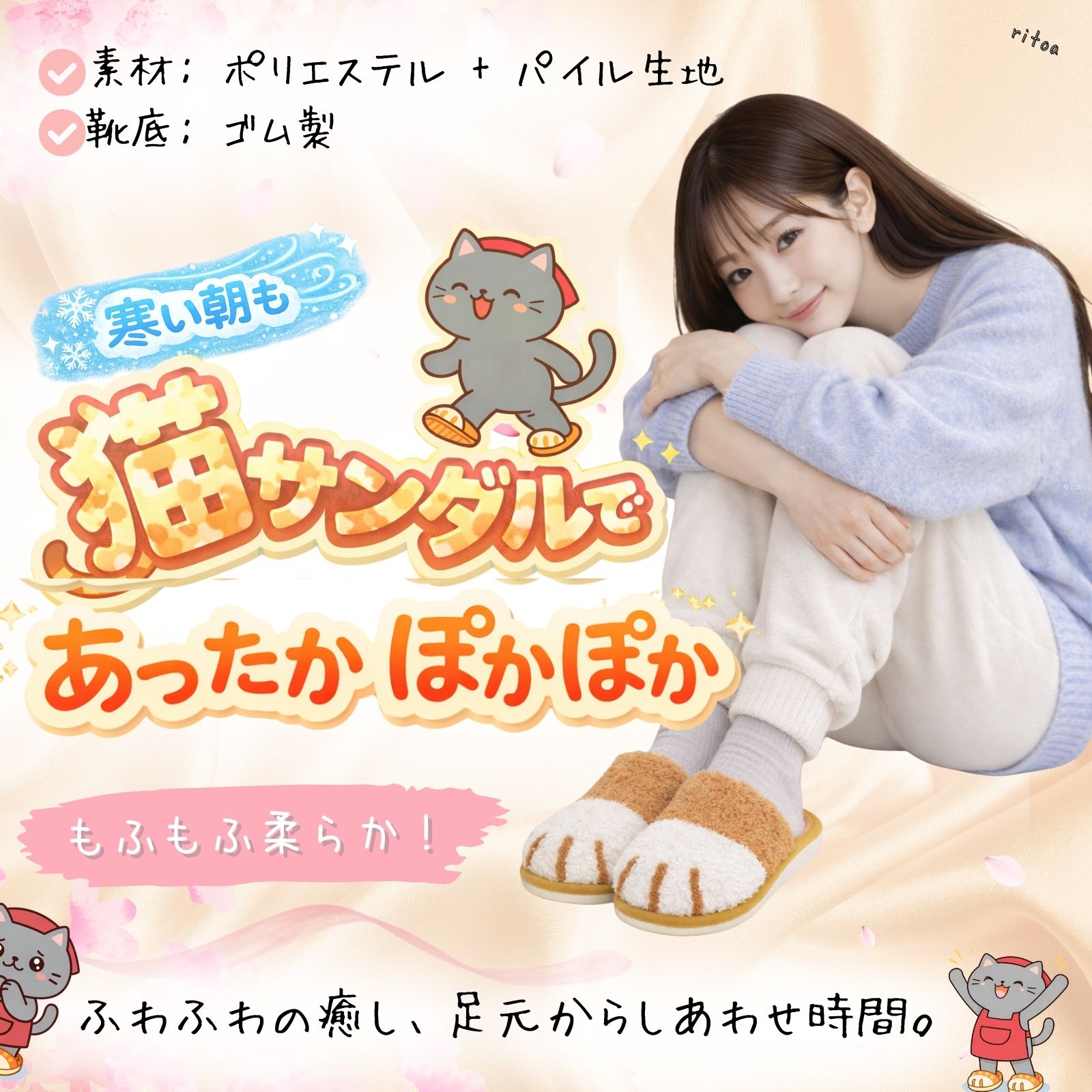 猫 スリッパ 女性用 冬 もこもこ ネコ 室内 冬用 あったか 温かい 暖かい 温活 グッズ ポカポカ じんわり ぬくぬく もふもふ もこもこ 可愛い サンダル 猫スリッパ 猫足スリッパ 猫足 爪 猫柄 猫グッズ 猫アイテム 猫雑貨 冷え性 レディース 【22～24.5cm】 【チャトラ】 ritoashop-10000047 りとあショップ 楽天市場店 サンプル画像2