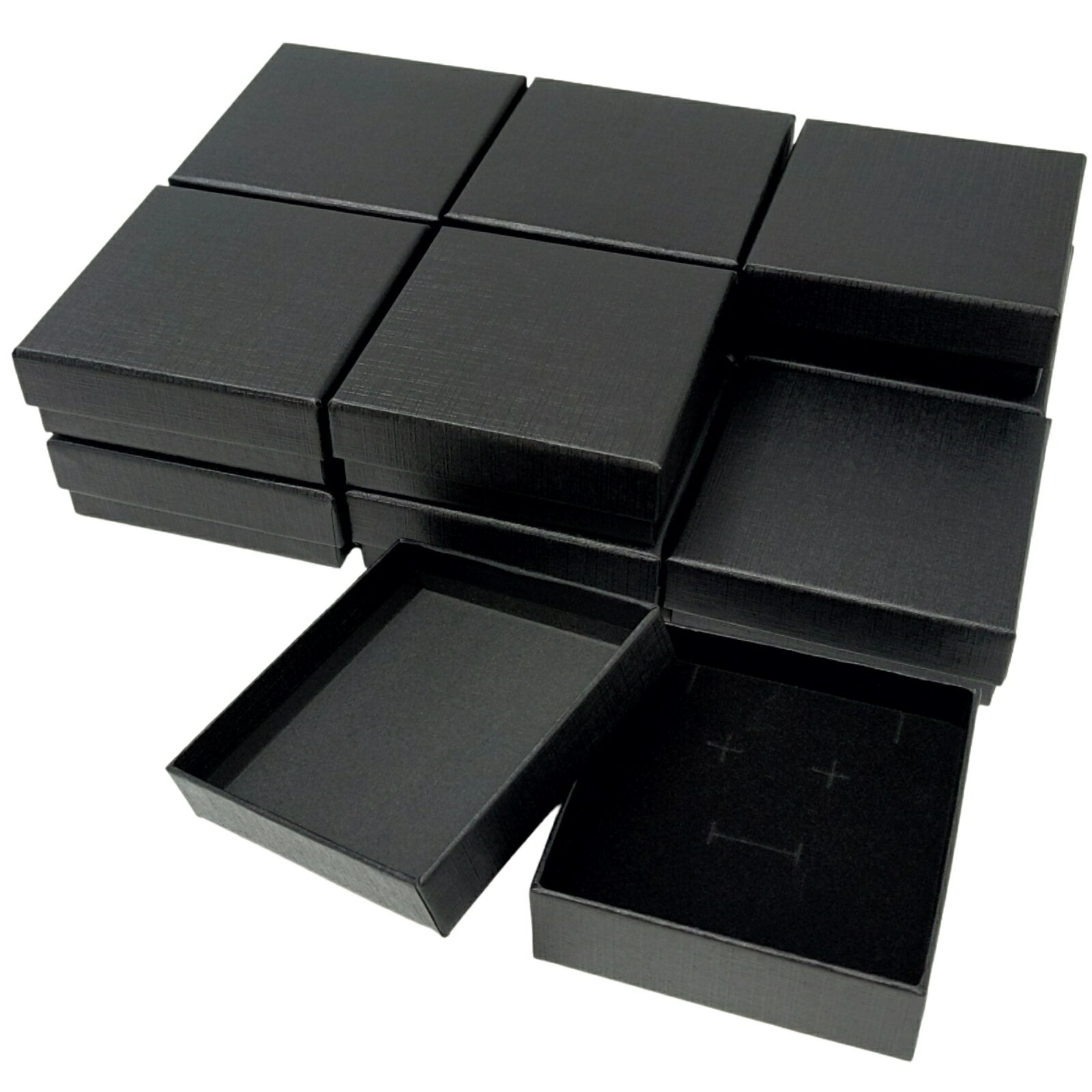 Rakuten - ギフトボックス 12個セット 9×9×3cm 正方形 黒 アクセサリー ギフトケース 梱包用 ラッピング 小箱 エンボス加工 ブラック