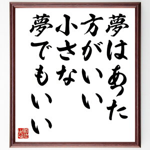 名言「夢はあった方がいい、小さな夢でもいい」手書き書道色紙額/受注後の毛筆直筆(夢 目標 自己啓発 小さな夢 人生の意義 希望 モチベーション 成功 ビジョン 成長 名言 格言 座右の銘 プレゼント 贈り物 お祝い 偉人 グッズ 心に響~