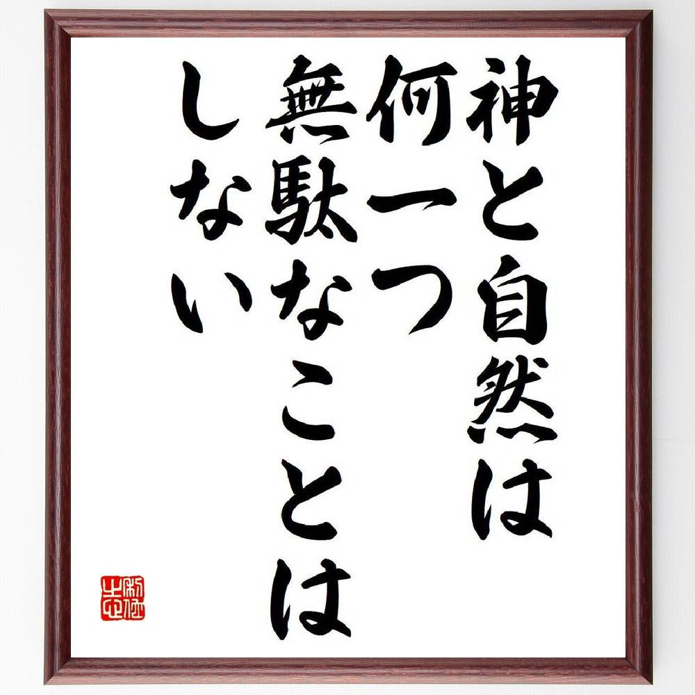 アリストテレスの名言「神と自然は、何一つ無駄なことはしない」額付き書道色紙／受注後直筆（名言 アリストテレス グッズ 偉人 座右の銘 壁掛け 贈り物 プレゼント 故事成語 諺 格言 有名人 人気 おすすめ）