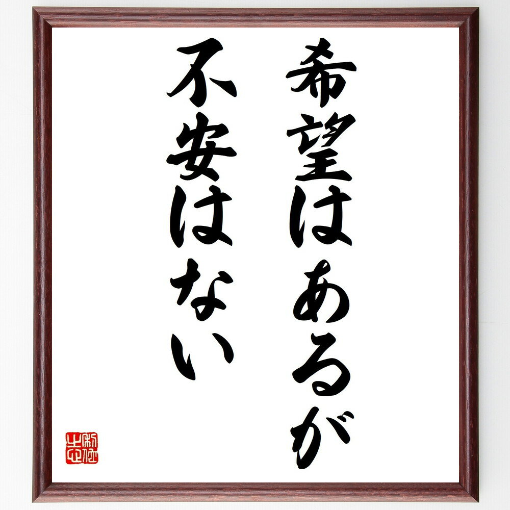 名言「希望はあるが不安はない」手書き書道色紙額／受注後の毛筆直筆（希望 不安 ポジティブ思考 メンタルヘルス 自己啓発 心の安定 未来への期待 ストレス管理 楽観主義 人生の目標 名言 格言 座右の銘 プレゼント 贈り物 お祝い 偉人 グ～