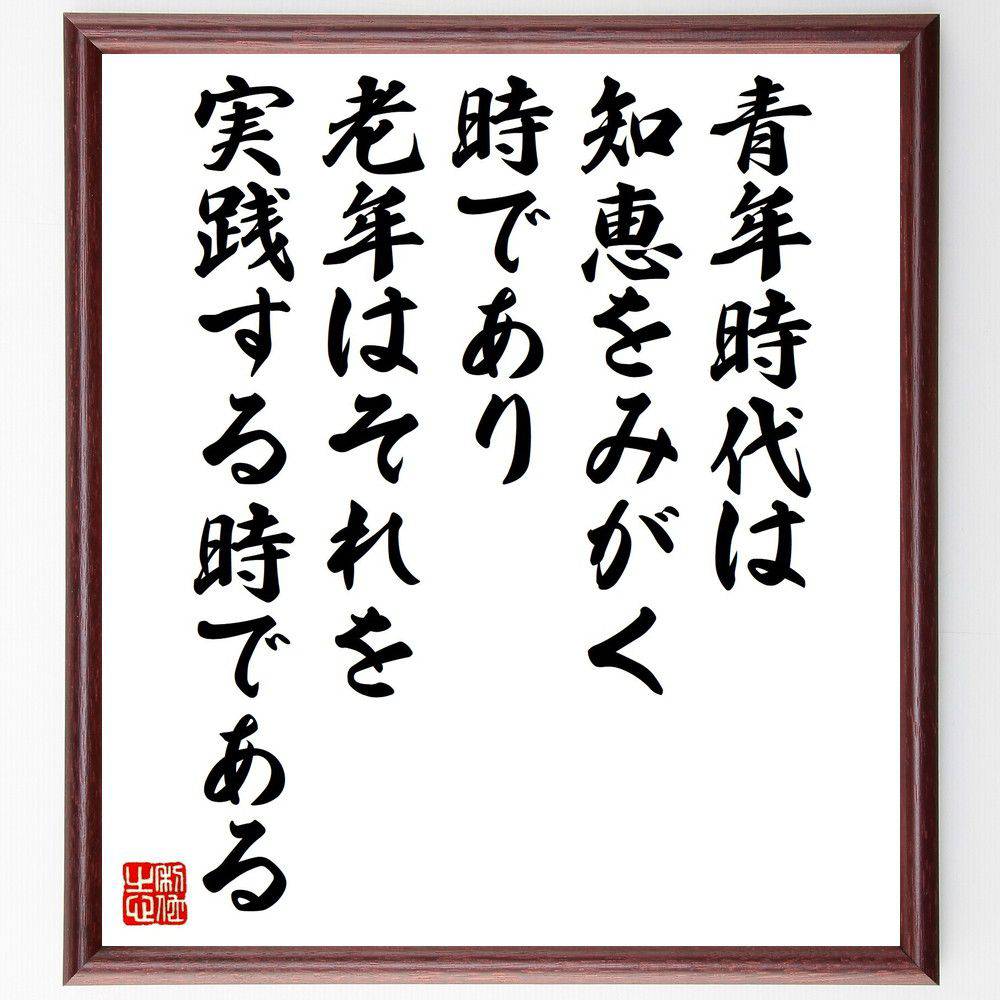 ルソーの名言「青年時代は知恵をみがく時であり老年はそれを実践する時である」手書き書道色紙額／受注..