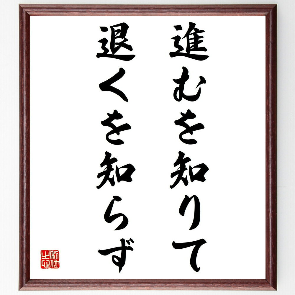 名言「進むを知りて退くを知らず」手書き書道色紙額/受注後の毛筆直筆(進む 退く 判断 決断 リーダーシップ 戦略 成功 失敗 成長 経験 名言 格言 座右の銘 ...