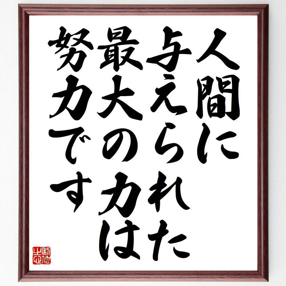 名言「人間に与えられた、最大の力は努力です」手書き書道色紙額/受注後の毛筆直筆(努力 健二 名言 成功 自己成長 モチベーション 人生 目標達成 挑戦 意志力 ...