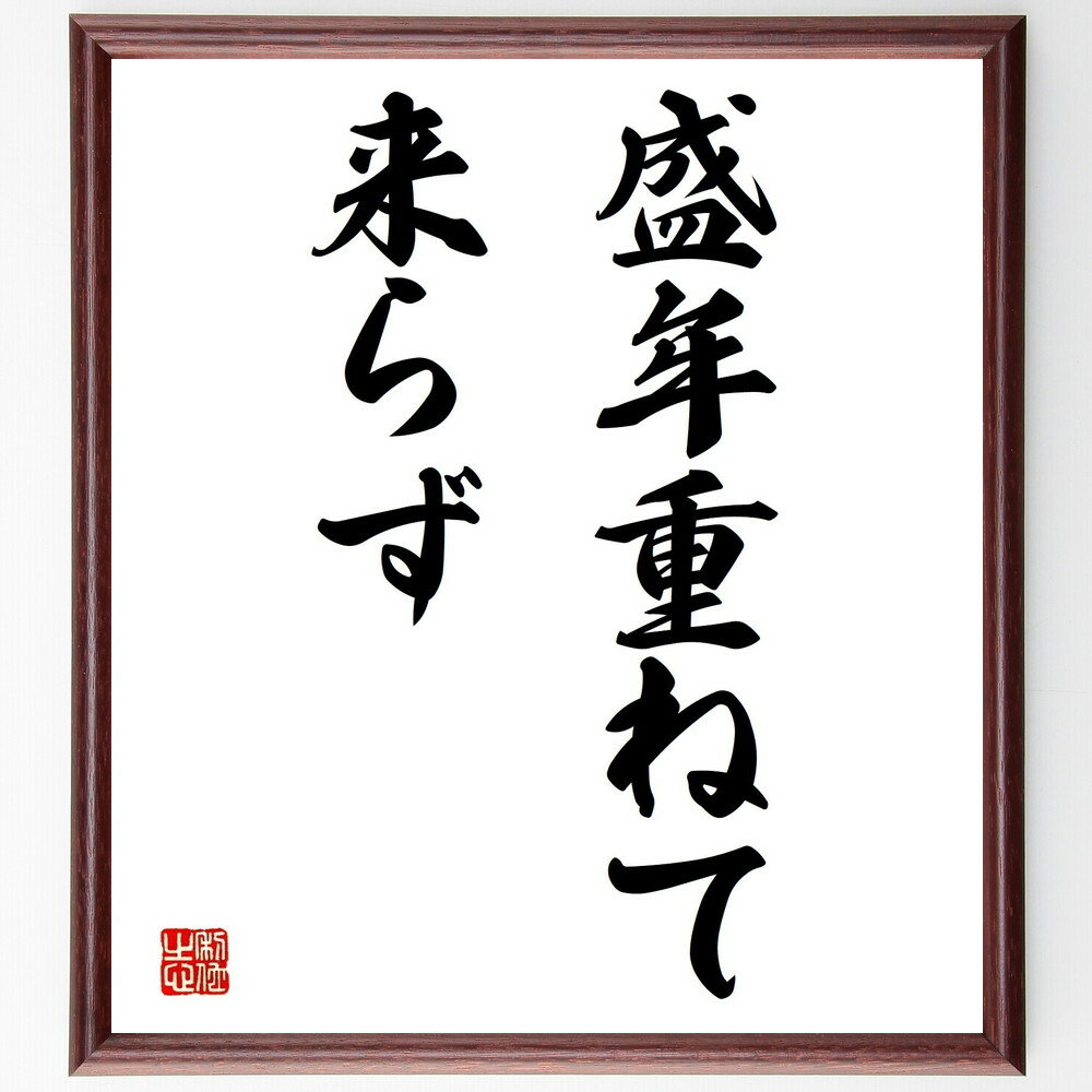 名言「盛年重ねて来らず」手書き書道色紙額/受注後の毛筆直筆(時間 名言 人生 老い 若さ 哲学 教訓 過去 未来 名言 格言 座右の銘 プレゼント 贈り物 お祝...