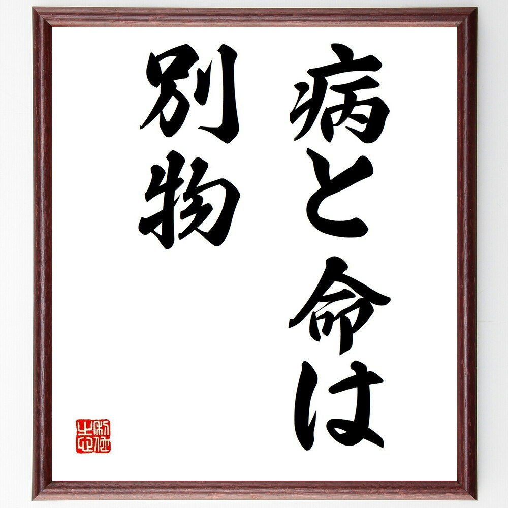 名言「病と命は別物」手書き書道色紙額/受注後の毛筆直筆(健康 人生観 名言 病気 生きる力 教訓 医療 生命 健康管理 名言 格言 座右の銘 プレゼント 贈り物...