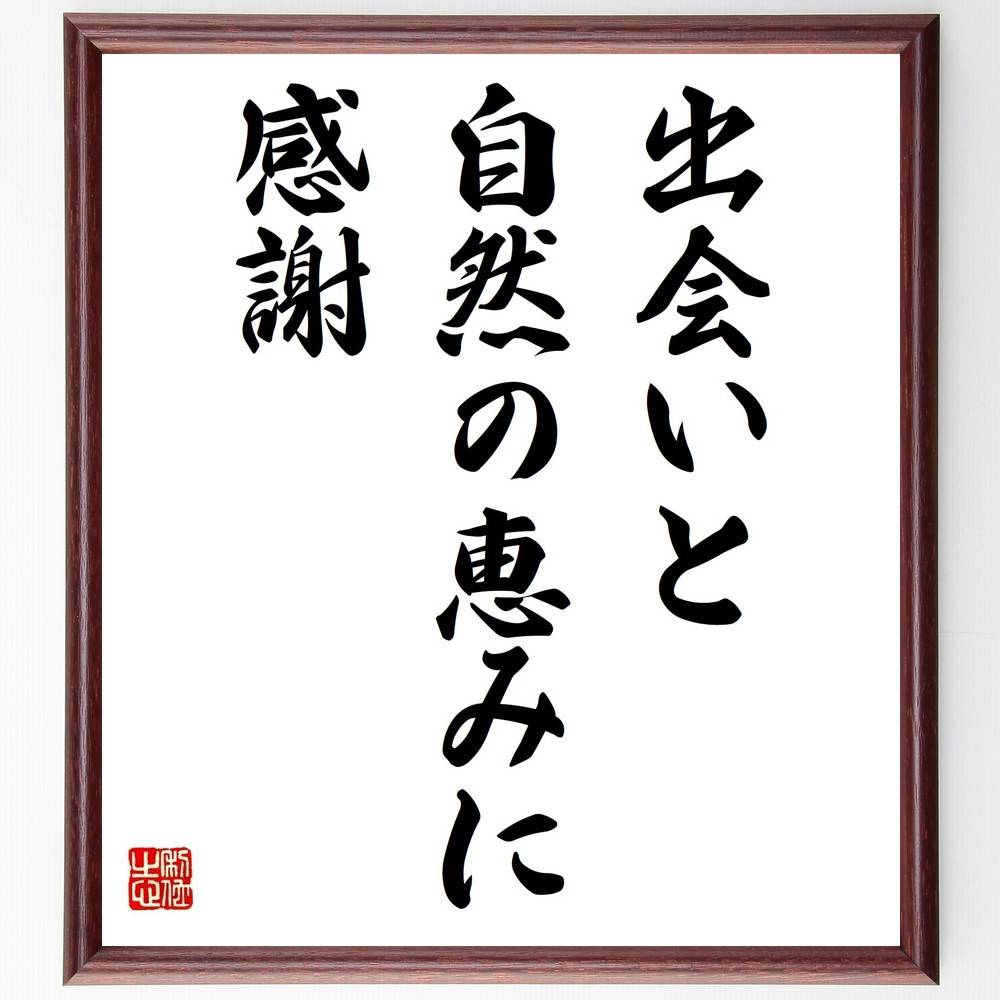 名言「出会いと自然の恵みに感謝」手書き書道色紙額/受注後の毛筆直筆(感謝 出会い 自然 恵み 人間関係 ポジティブ思考 心の豊かさ 人生の教訓 つながり 幸せ ...