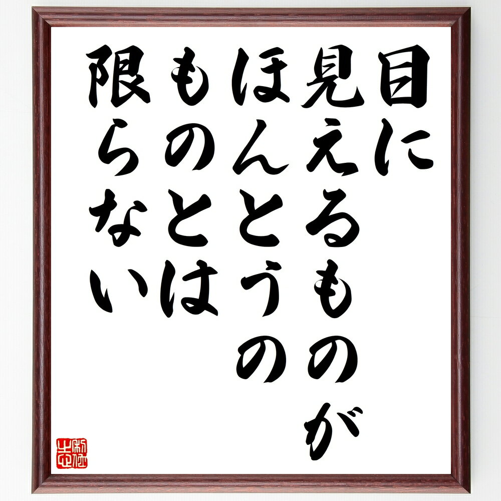 名言「目に見えるものが、ほんとうのものとは限らない」手書き書道色紙額/受注後の毛筆直筆(真実 現実 哲学 認識 思考 価値観 人間関係 心理学 見えないもの 洞...