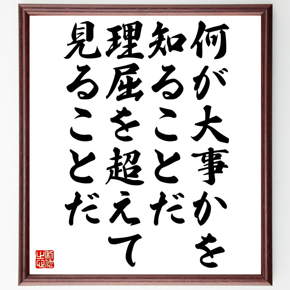 名言「何が大事かを知ることだ、理屈を超えて見ることだ」手書き書道色紙額/受注後の毛筆直筆(価値観 重要性 人生の教訓 哲学 直感 思考 人間関係 自己理解 洞察...