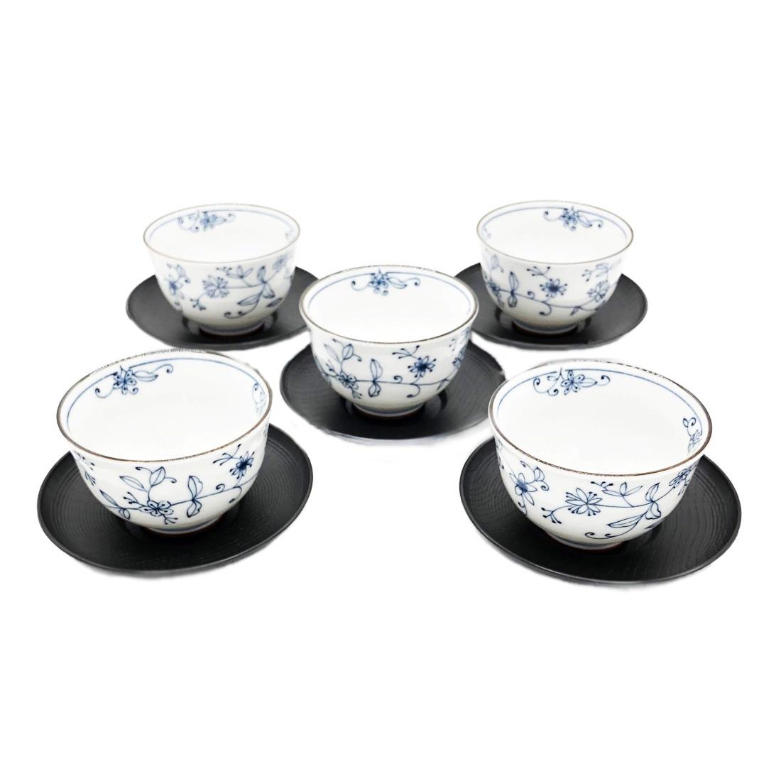 日本陶彩 線唐草 茶托付湯吞揃