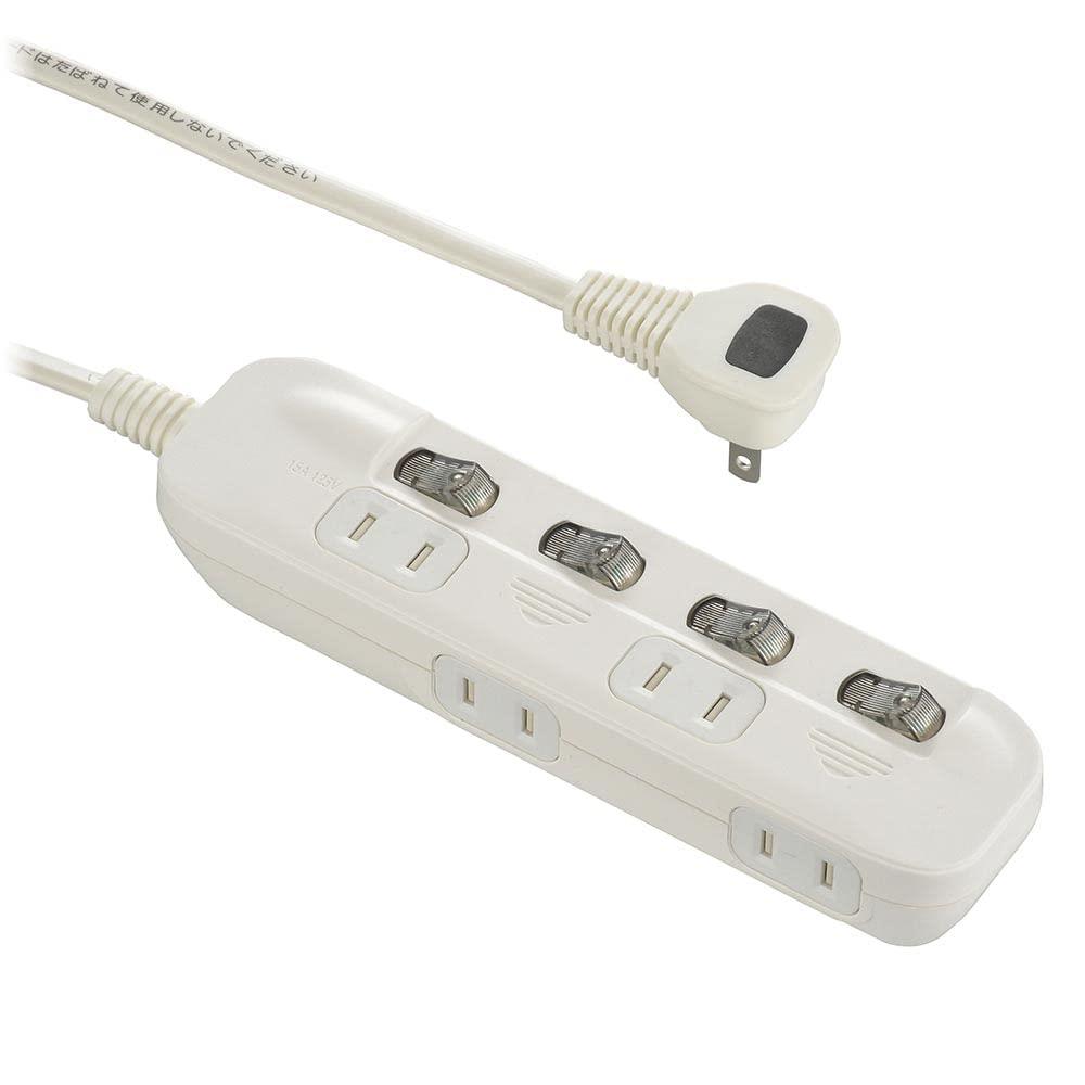 オーム電機 電源タップ 交互コンセント 4個口 2m 電源アダプター対応 個別スイッチ付き ホワイト HS-TP42ADW22 00-1653 OHM