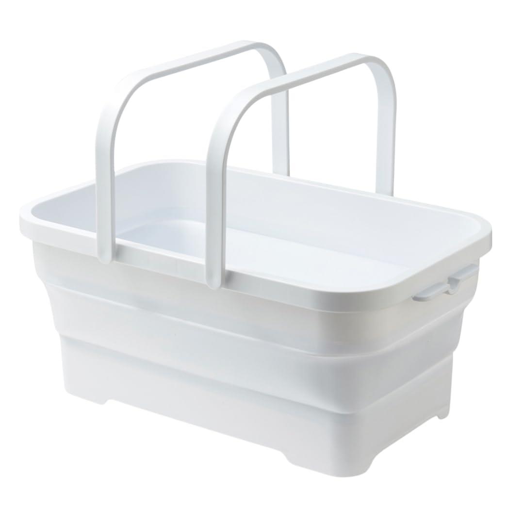 伊勢藤(ISETO) 折りたたみバスケット ソフトバスケット ホワイト 15L 幅46.3×奥行29.0×高さ6.8~19.6cm ..