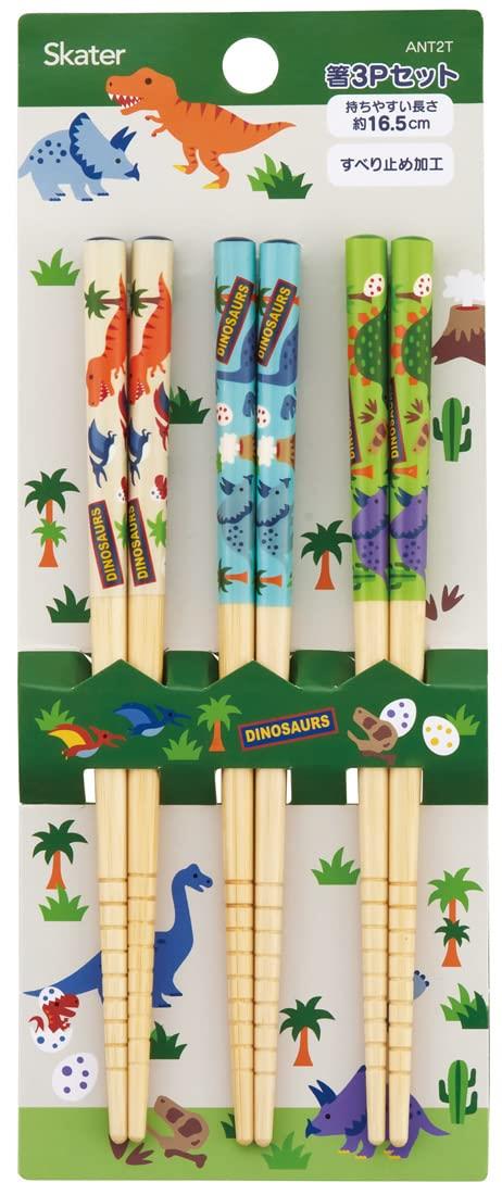 スケーター(Skater) 竹箸 箸 16.5cm 3膳組 ディノサウルス ANT2T-A