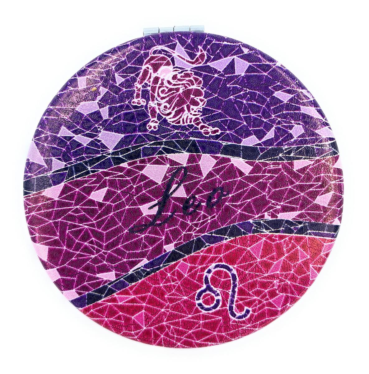 Aeisage ポケット メイクアップ ミラー レオ 誕生日 ギフト レディース ハンドヘルド ミラー コンパクト 干支 サイン付 チャーム ガールフレンド用 直径 2.75” x 0.4” 厚さ 獅子座