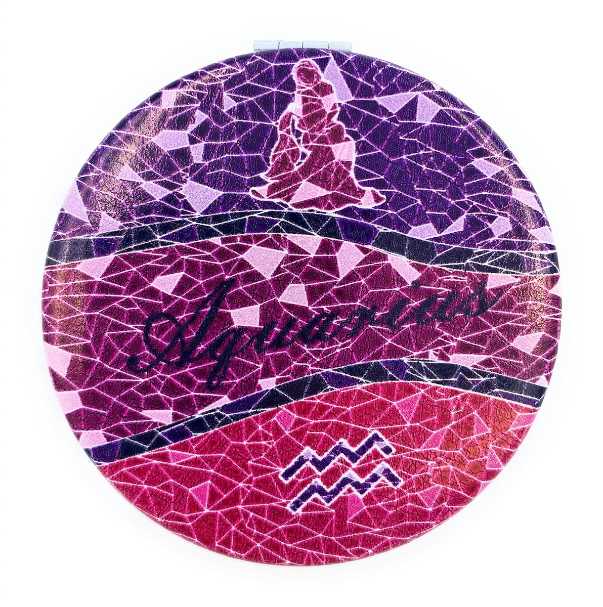 Aeisage ポケット 鏡 ギフト アクエリアス レディース 誕生日用 コンパクト メイク ミラー ゾディアック アクエリアス サイン付 チャーム ラウンド ...