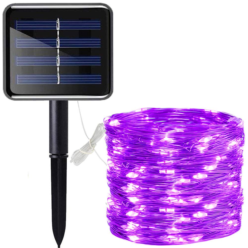 SKD イルミネーションライト ソーラーライト 大型パネル 最大15時間点灯 防水 200LED 20m 日本語マニュアル付 (パープル)