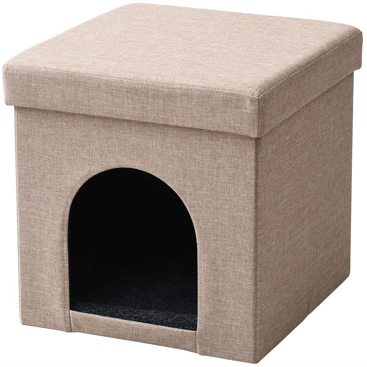 山善(YAMAZEN) ペットハウス スツール 収納 折り畳み 耐荷重80kg 猫 犬 ハウス 室内 隠れ家 椅子 ベージュ PSS-38(BE)