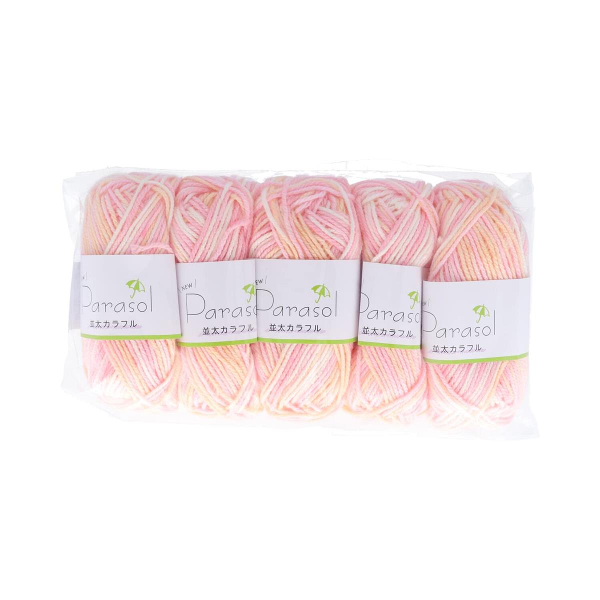 横田(Yokota) 毛糸 パラソル アクリル 並太 カラフル 5玉セット Col.3 ピンク系 6908