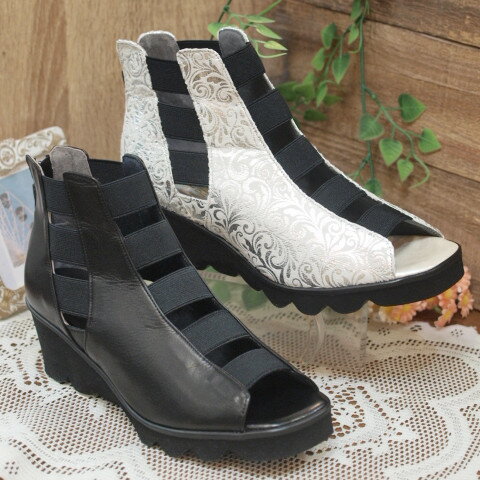 【FIZZ REEN】フィズリーン　幅広4Eワイズ　中底サマーブーツサンダル　6810【クロ・シルバー】【即納あり】