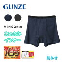 グンゼ ボクサーパンツ メンズ 秋冬 前開き 綿混 保温 あったか 下着 パンツ ボーダー GUNZE インナー ボクサーブリーフ 紳士 HN7980N M-L...