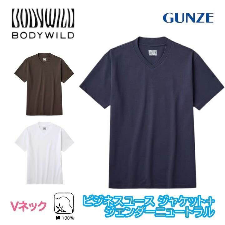 グンゼ ボディワイルド Tシャツ コットンUSA V首 Vネック メンズ ユニセックス 年間 抗菌防臭 ジャケット対応 襟高 半袖 シャツ汚れ コーディネート ビジカジ クルーネック 綿100% サスティナブル 男女兼用 男性 女性 BODY WILD GUNZE BW5913Z S-LL ギフト プレゼント