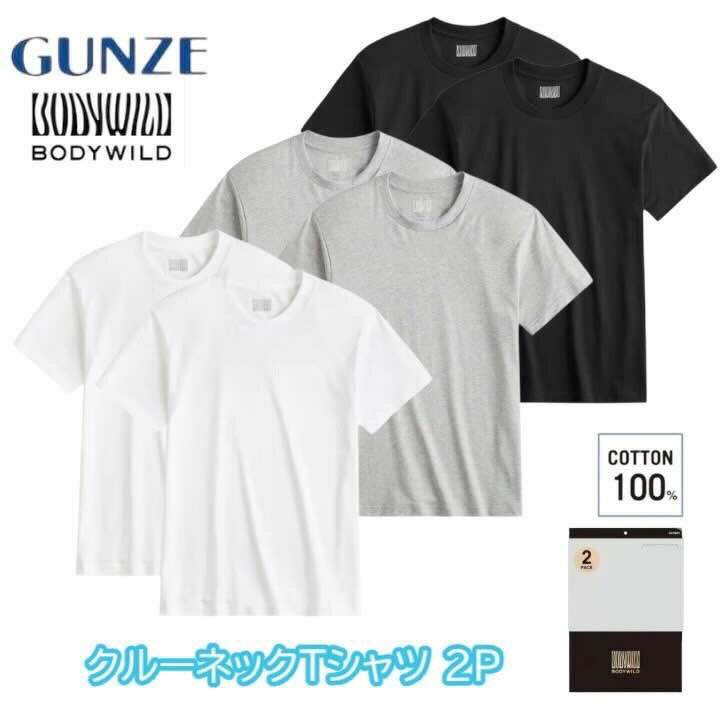 Gunze - グンゼ ボディワイルド クルーネックTシャツ 半袖 2枚組 抗菌防臭 綿100％ 脇縫いなし メンズ 綿 Tシャツ 下着 肌着 インナー BW5023C M L LL ギフト プレゼント