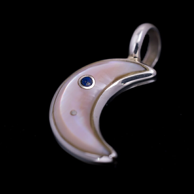 【シルバーチェーン付き】ナバホ族 Hope Etsitty クレセントムーン インレイ ペンダント