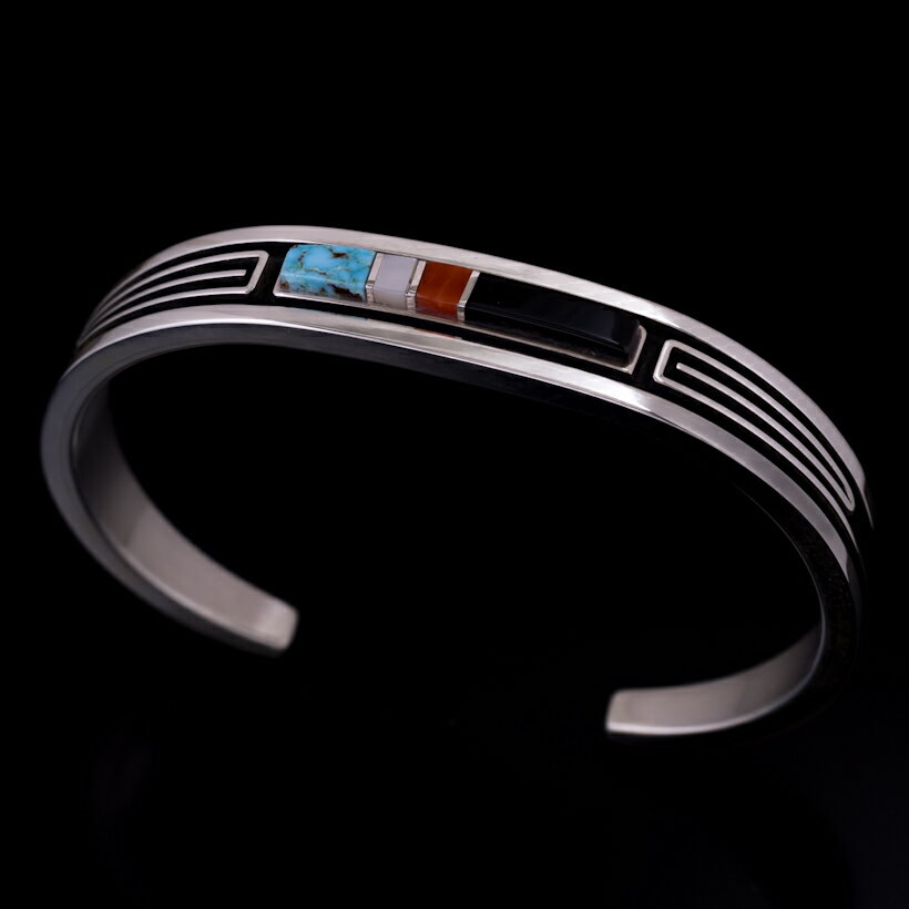 ナバホ族 Albert Nells マルチカラー インレイ オーバーレイ バングル