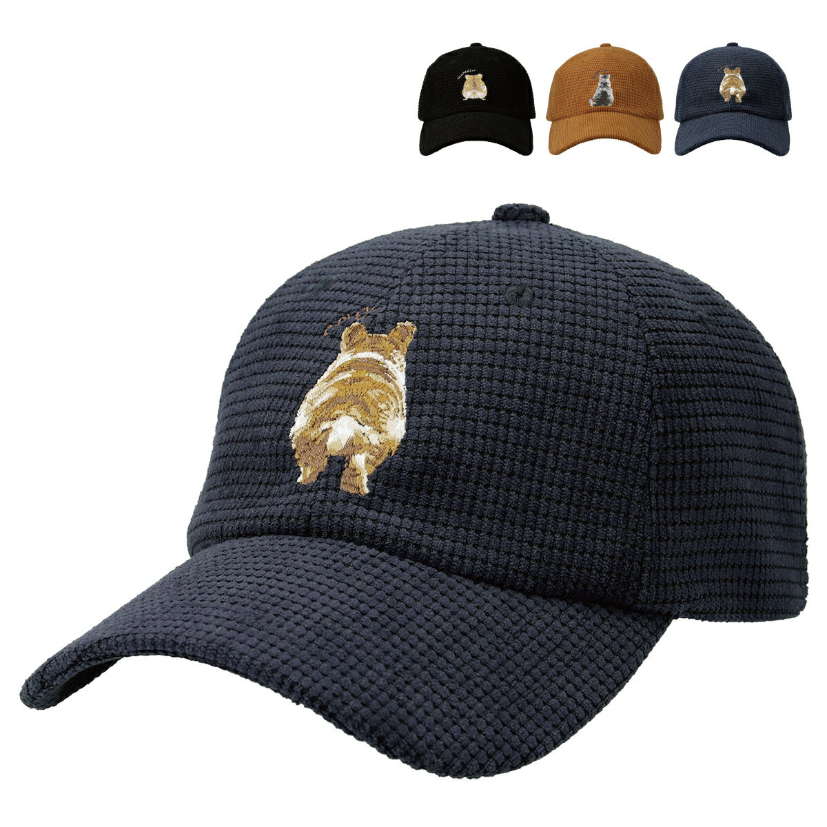 樂天商城 - 【洗える 抗菌 消臭】 ベーシックエンチ Animal Back Cap アニマル バック キャップ 動物 コーデュロイ ワッフル 手洗い UVカット カーブつば 後ろ姿 帽子 ゴルフ アウトドア 猫 コーギー ハムスター オリジナル サイズ調整 メンズ レディース フリーサイズ bcq-g52074