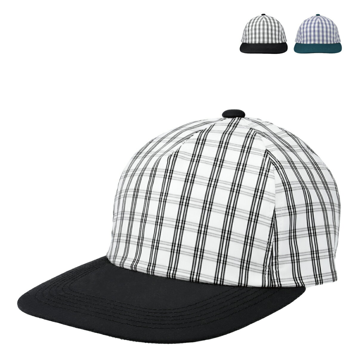 Rakuten - 【抗菌 消臭】ベーシックエンチ Check Wide Cap チェック ワイド キャップ バイカラー 無地 切り替え 長いつば 広いつば 格子 日焼け 防止 アウトドア 帽子 フラットつば レディース メンズ キャンプ ゴルフ ハイキング 釣り フリーサイズ 全2色 bcq-y41967 父の日