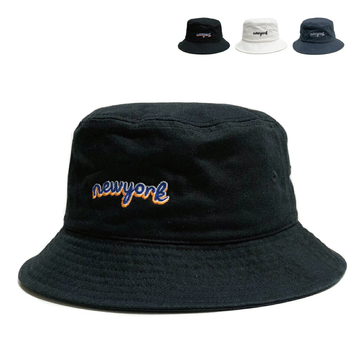 ベーシックエンチ New York Bucket Hat ニューヨーク バケット ハット バケットハット 帽子 レディース メンズ 春夏 秋冬 コットン 刺繍 ...