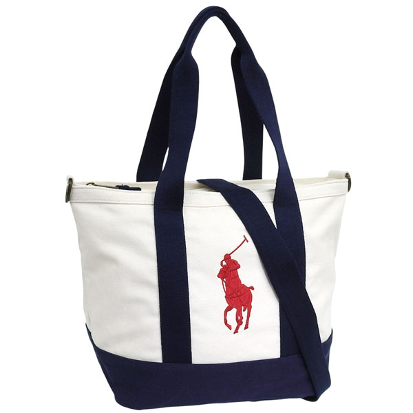 ラルフローレン バッグ メンズ レディース 2WAY トートバッグ ショルダーバッグ ホワイト×ネイビー 9AR023BDF RALPH LAUREN A4対応