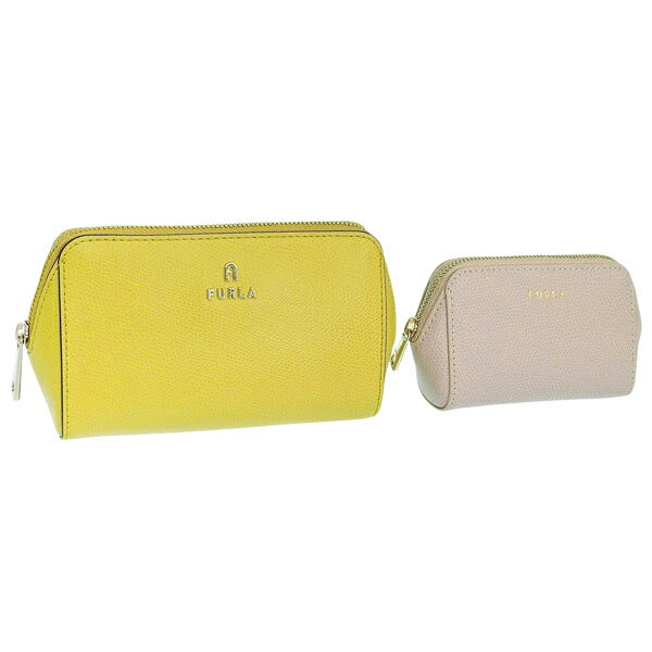 Rakuten - フルラ 小物 レディース ポーチ 2個セット アウトレット レザー イエロー/ベージュ CAMELIA M COSMETIC CASE SET VITELLO ARES WE00453ARE0002658S FURLA