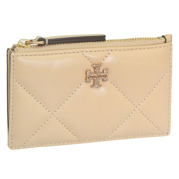Rakuten - トリーバーチ 小物 レディース カードケース レザー ベージュ KIRA DIAMOND QUILT PAVE LOGO ZIP CARD CASE 165282-700 TORY BURCH