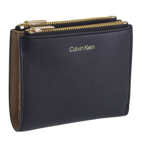 乐天商城 - カルバンクライン 財布 レディース 二つ折り財布 アウトレット ブラック FOIL LOGO DBL ZIP CARDCASE 4F1135G-002 CALVIN KLEIN