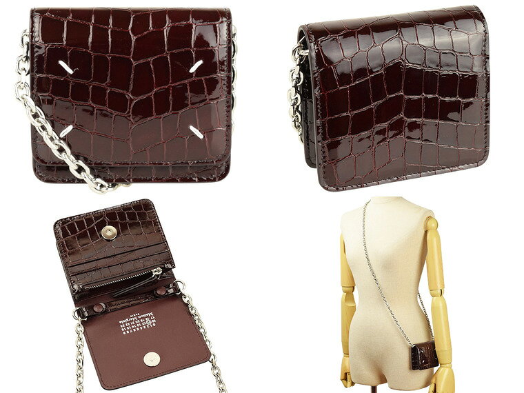 メゾン マルジェラ Maison Margiela ショルダー ミニ財布 ミニ チェーン s56ui0148p38372271 ブラウン系 クロコ型押しレザー 金具シルバー 送料無料 ファッション バレンタイン