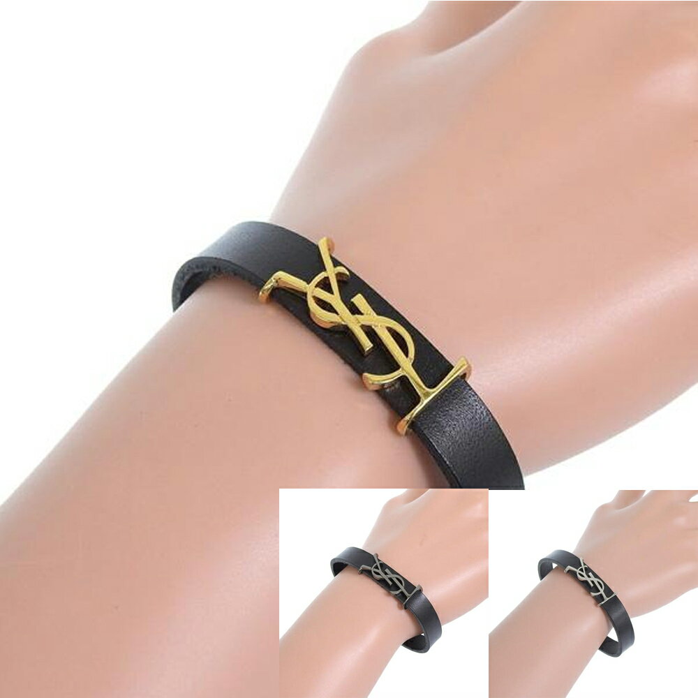 【11/25限定 抽選で2人に1人100%ポイントバック!要エントリー】 サンローラン アクセサリー メンズ レディース ブレスレット レザー ブラック 708...