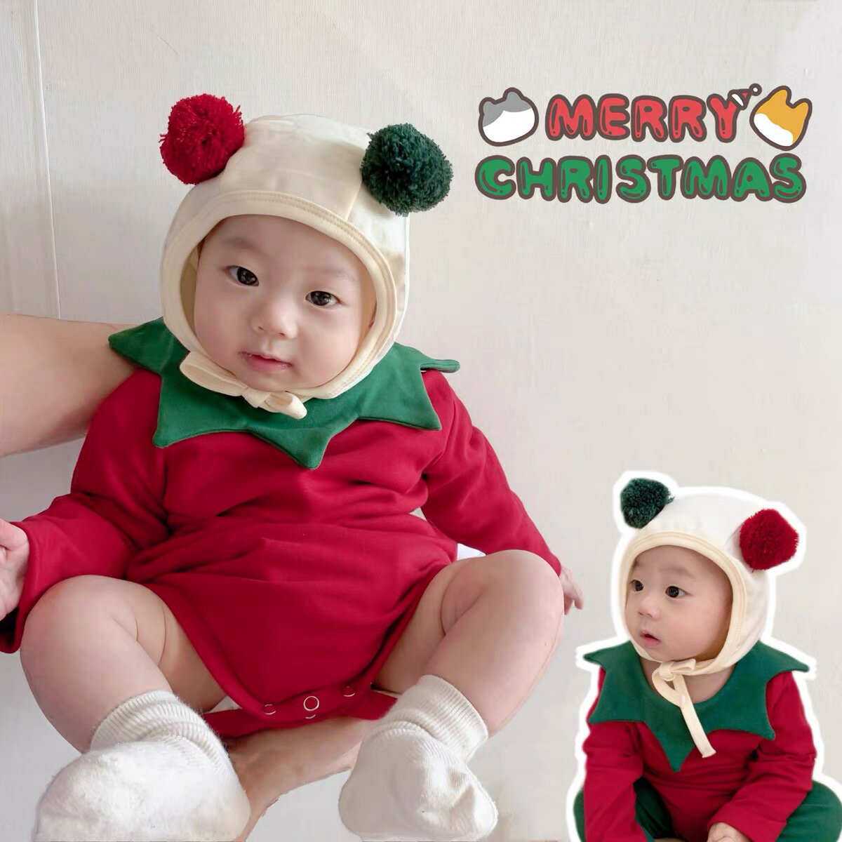 【送料無料】Xmas サンタ 新作品 子供服 ロンパースに帽子にパンツ3点セット クリスマス 衣装 ベビー服 カバーオール