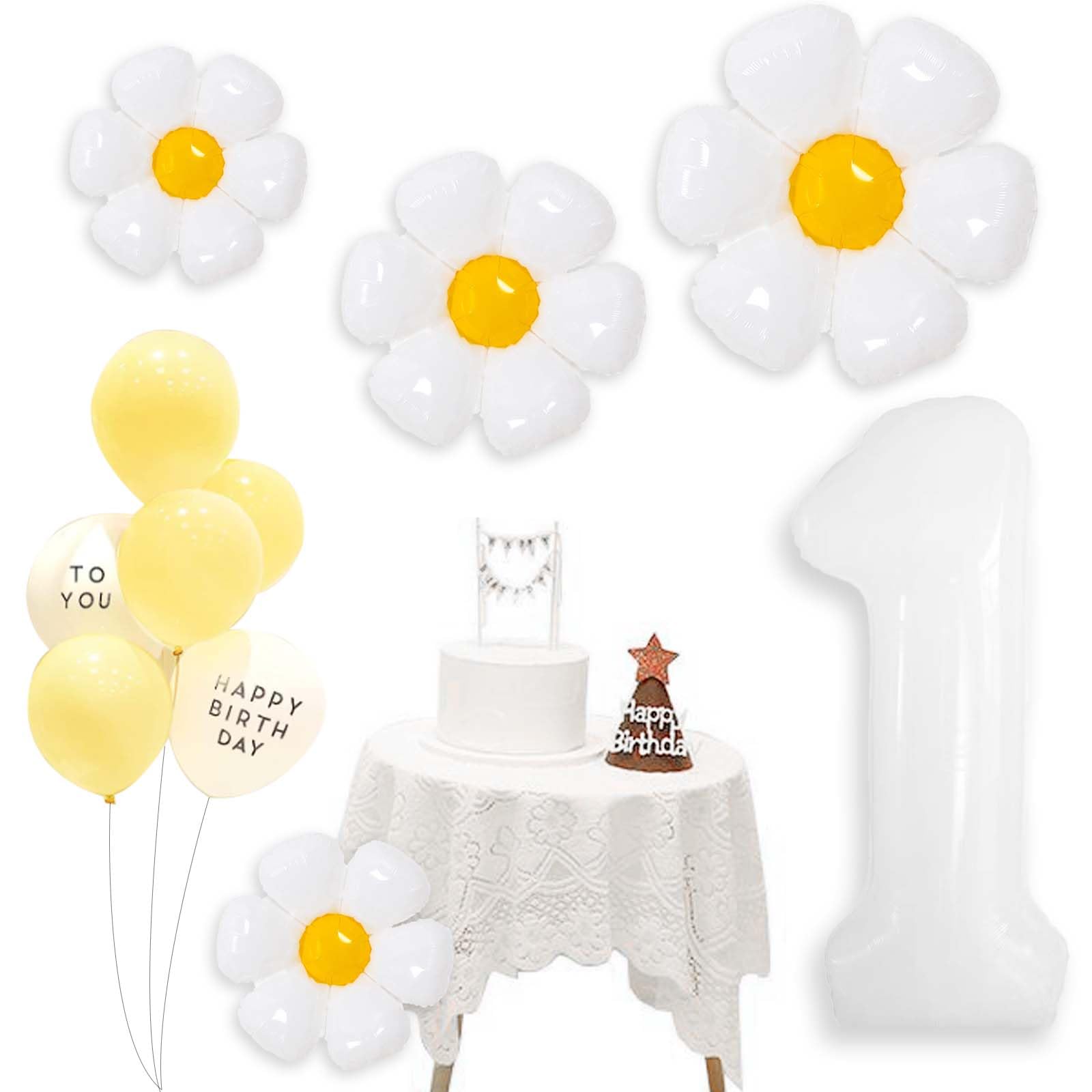 【送料無料】誕生日 飾り付け バースデーバルーンセット 1歳 誕生日 飾り付け 大きな お花 ホワイト デイジー 飾り 数字 1