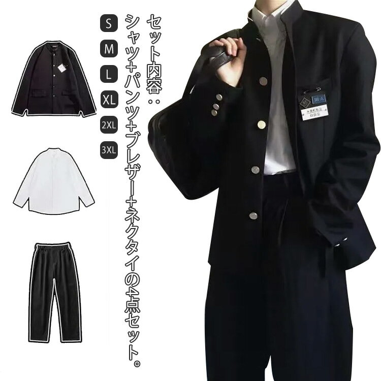 【送料無料】制服 男子 学生服 男子高生 4点セット ラウンド襟 ブレザー ズボン 長袖シャツ ネクタイ 上下セット 詰襟 スクール ジャケット スラックス 高校生 中学生 通学 入学式