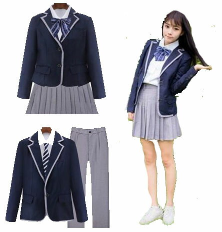 【送料無料】ム　女子高生 制服 上下セット セーラー服 ミニスカート 長袖 ホワイト シャツ ブラウス コスチューム コスプレ 衣装 cos コス ジャケット S/M/L/XL/2XL/3XL ペアルック カップル お揃い