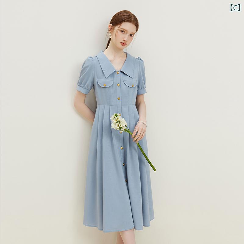 シャツワンピース レディース ファン シランの 面接 着 フレンチ Vネック ワンピース レディース 夏 半袖 通勤 シャツ スカート 12577