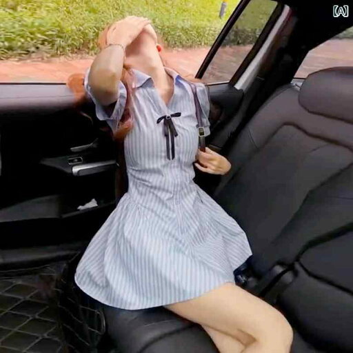 シャツワンピース レディース 夏に 着る レディース カレッジ 風 ストライプ ブルー ドレス フレンチ ショート ウエスト スカート ポロ カラー シャツ スーツ シャツワンピース レディース 夏に 着る レディース カレッジ 風 ストライプ ブルー ドレス フレンチ ショート ウエスト スカート ポロ カラー シャツ スーツ